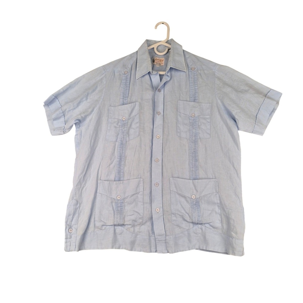 Ramon Puig El Rey de la Guayabera Mens‎ Light Blue Linen Short Sleeve Shirt L